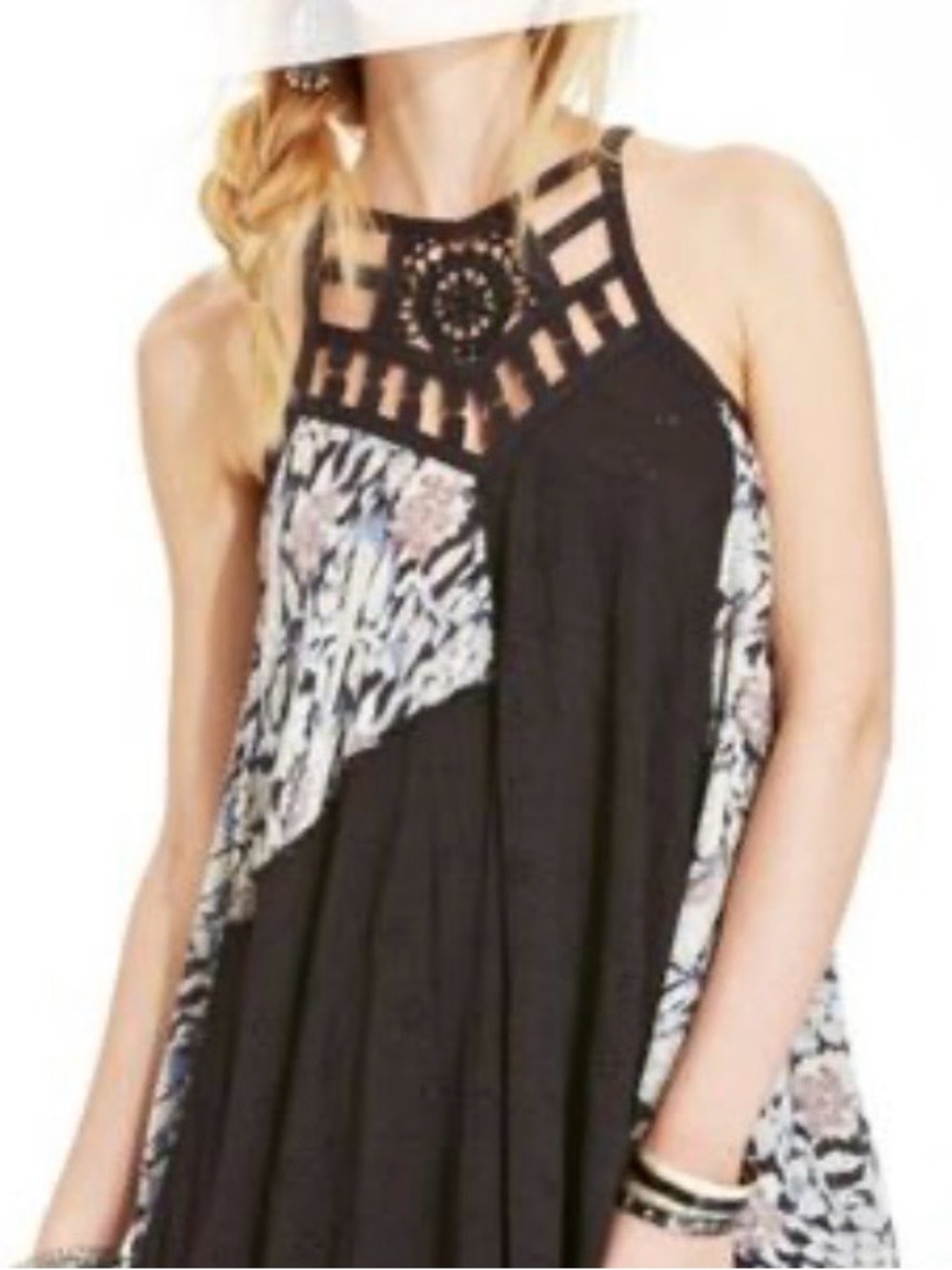 Free People Black and White Floral Cutout dress